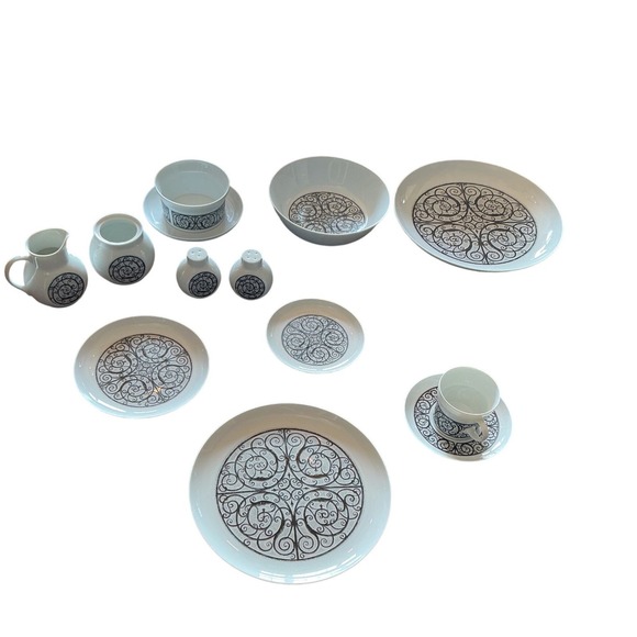 Noritake Esperanza 6924 Vintage China Set of 46 Modern Black & White (Japan) - Picture 11 of 11